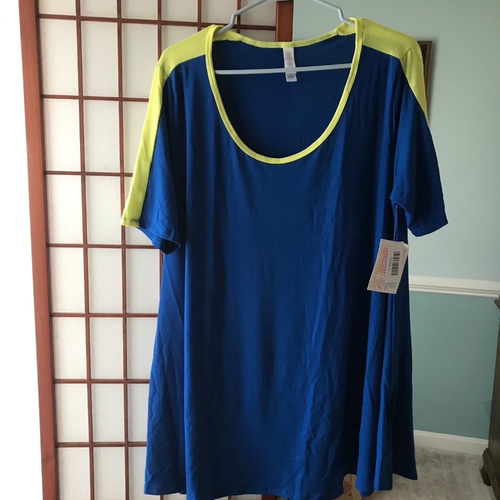 LuLaRoe Perfect T Blue/Yellow Large NWT